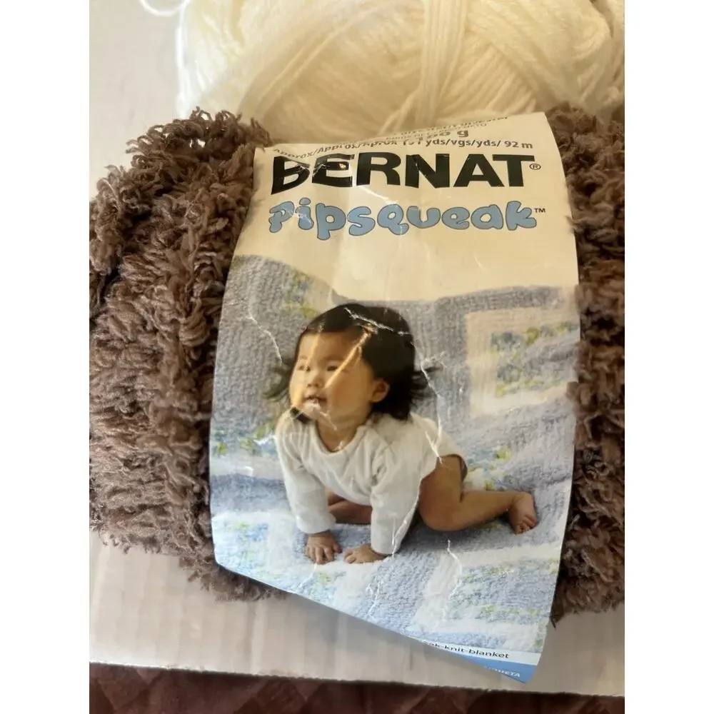 Mixed Lot Of Yarn Skein Brown White Bernat Pipsqueak Yarn Polyester Acrylic 16oz
